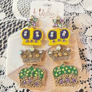 Mardi Gras Crown Statement Earrings